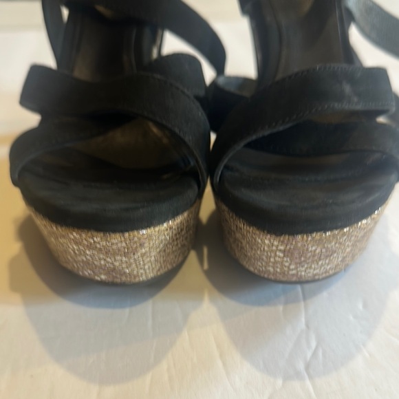 UGG Ariah Black suede w Nubick snake Gold heels Wedge Sandals wrap around ankle - Picture 7 of 9